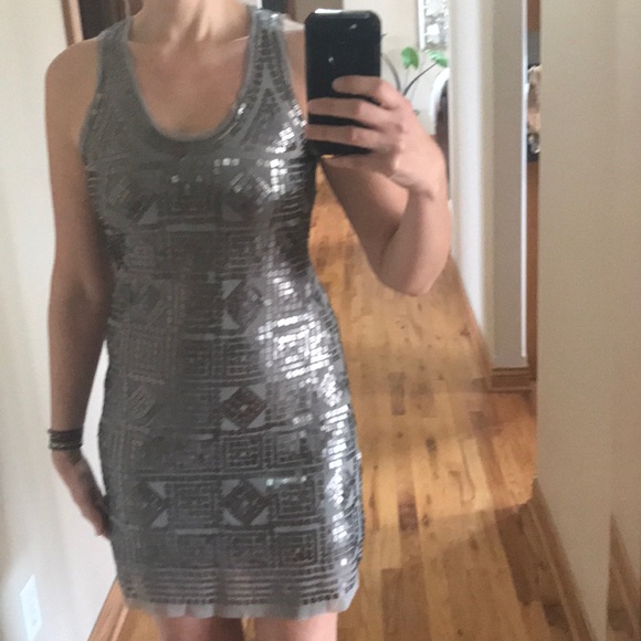 Champagne / Brushed Silver sequin mini dress | Max Studio | M | NWOT - Picture 4 of 8